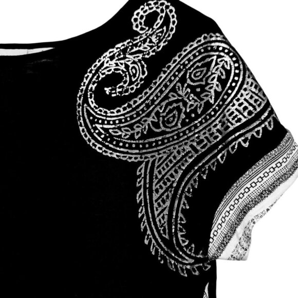 CHICO'S Zenergy Tee Medium (Chicos1) Womens Top Black Graphic Print Cotton Modal - Picture 7 of 9